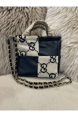 One of A Kind Designer Gucci Towel Patch Leather Crossbody | Navy