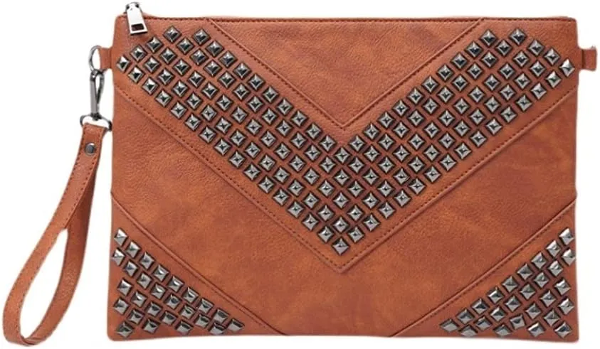 Oversized Clutch Bag Purse Women PU Leather Crossbody Shoulder Bags Studded Wristlet Handbag Rivet Envelope Clutches