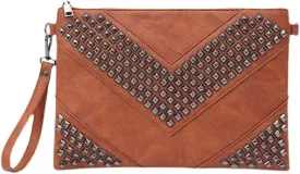 Oversized Clutch Bag Purse Women PU Leather Crossbody Shoulder Bags Studded Wristlet Handbag Rivet Envelope Clutches
