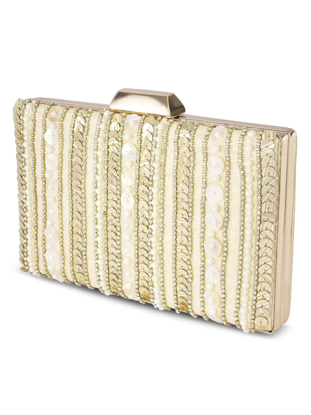 Peora Cream Clutch Purses for Women Handmade Evening Handbag Stylish Bridal Fashion Clutch Bag for Girls (C124CRM)