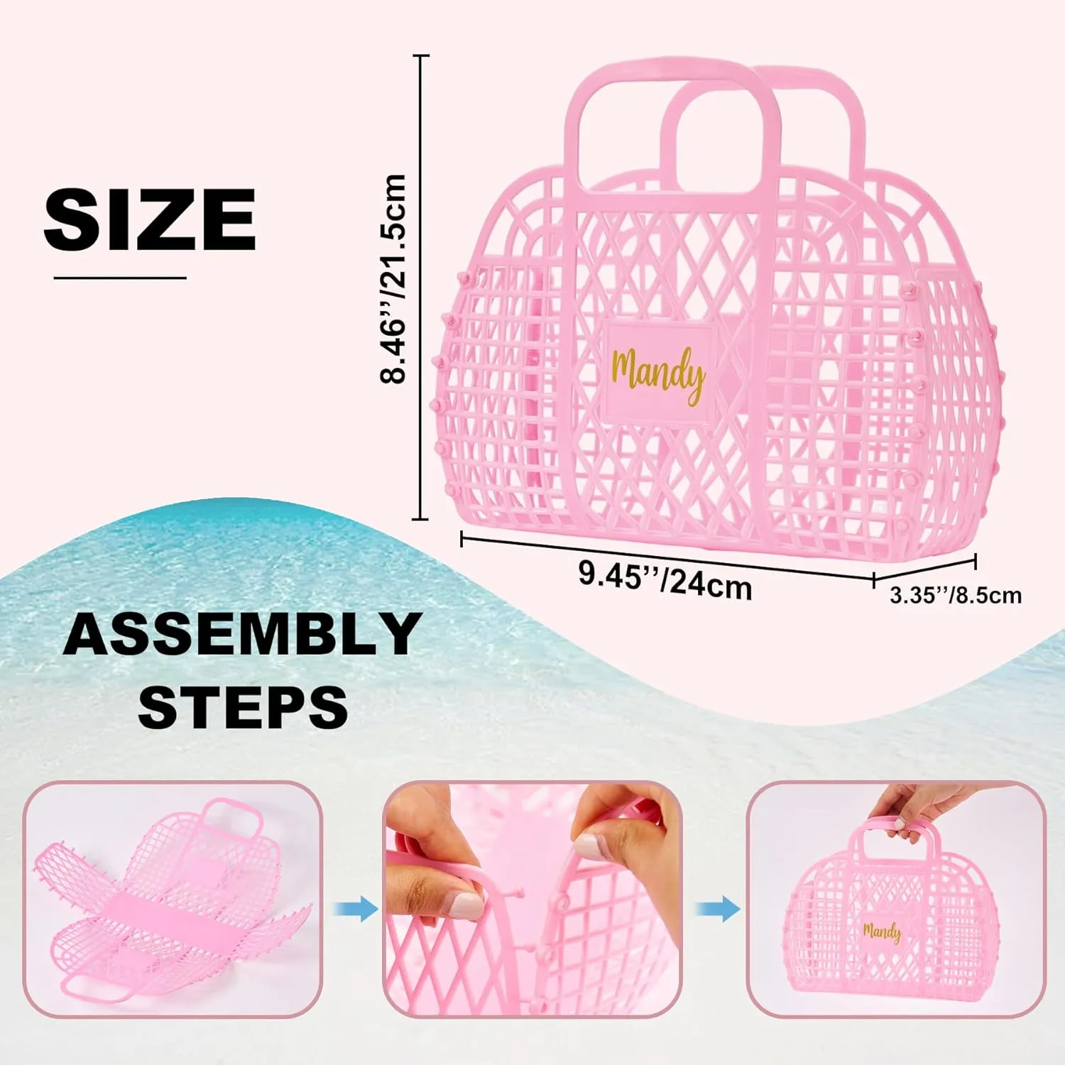 Personalized Jelly Bag - Reusable Beach Tote Bag,Plastic Jelly Purse,Handbag Gifts for Women,Girls,Kids