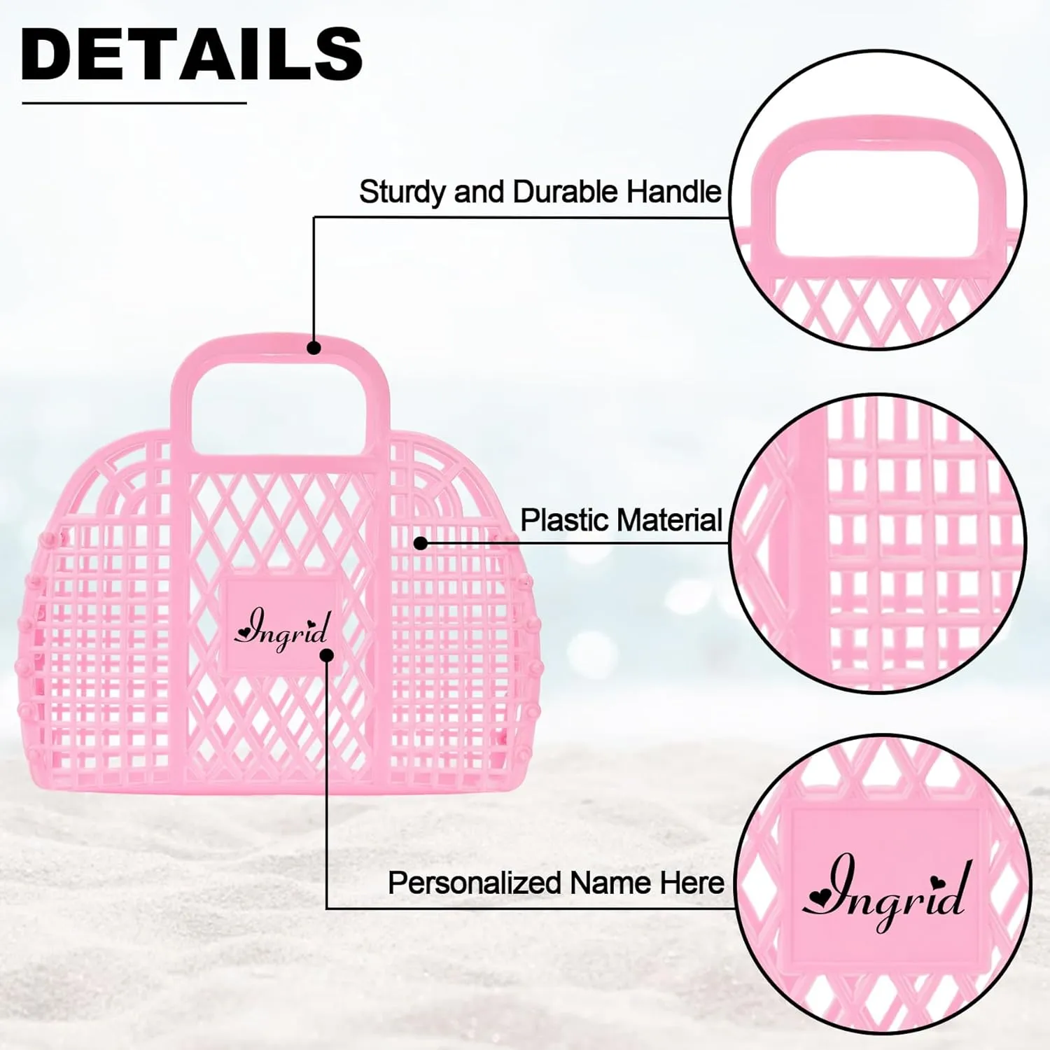 Personalized Jelly Bag - Reusable Beach Tote Bag,Plastic Jelly Purse,Handbag Gifts for Women,Girls,Kids