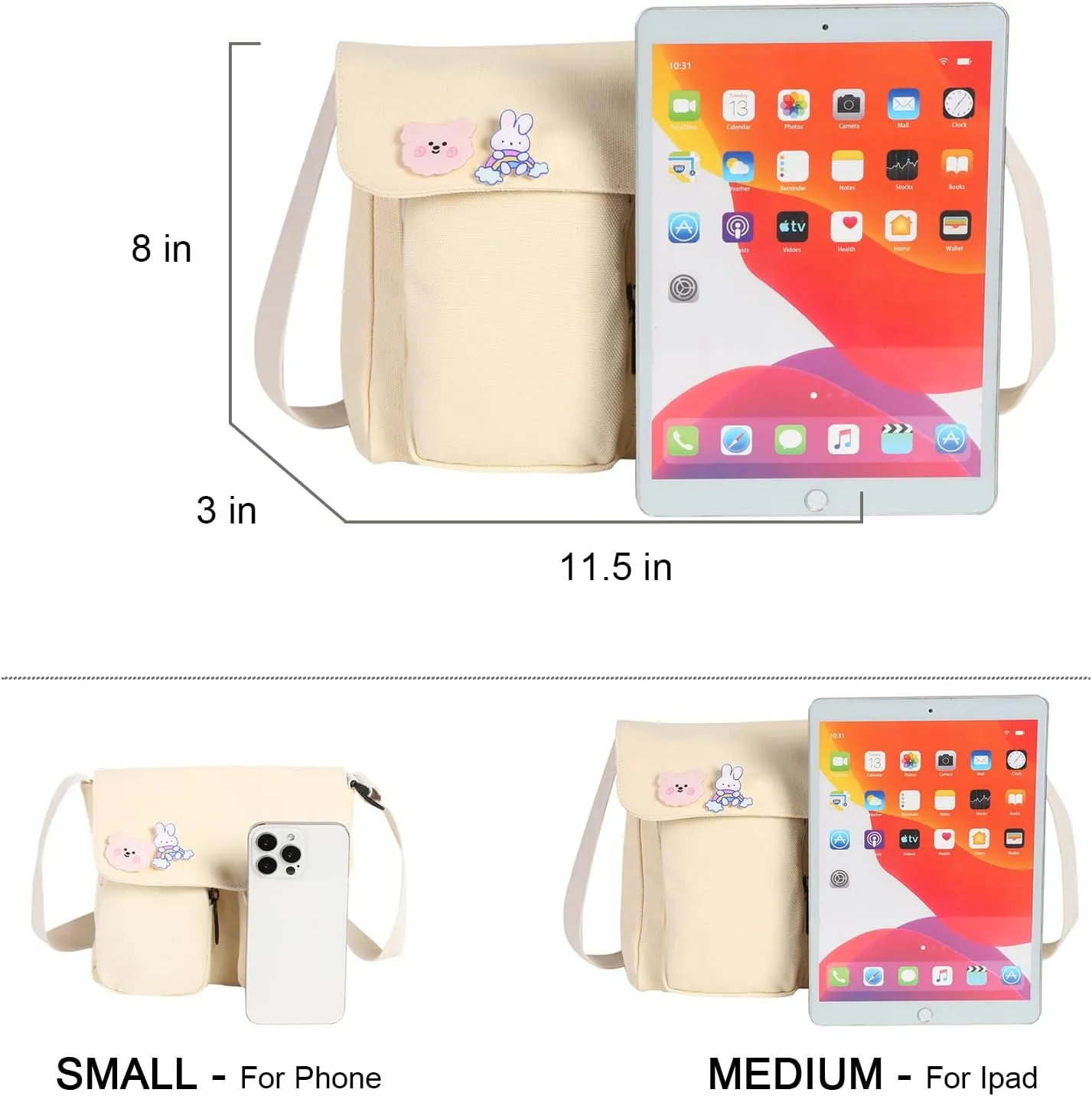 Phaoullzon Kawaii Crossbody Bag Cute Messenger Bags Canvas Shoulder Purse Gifts for Teens