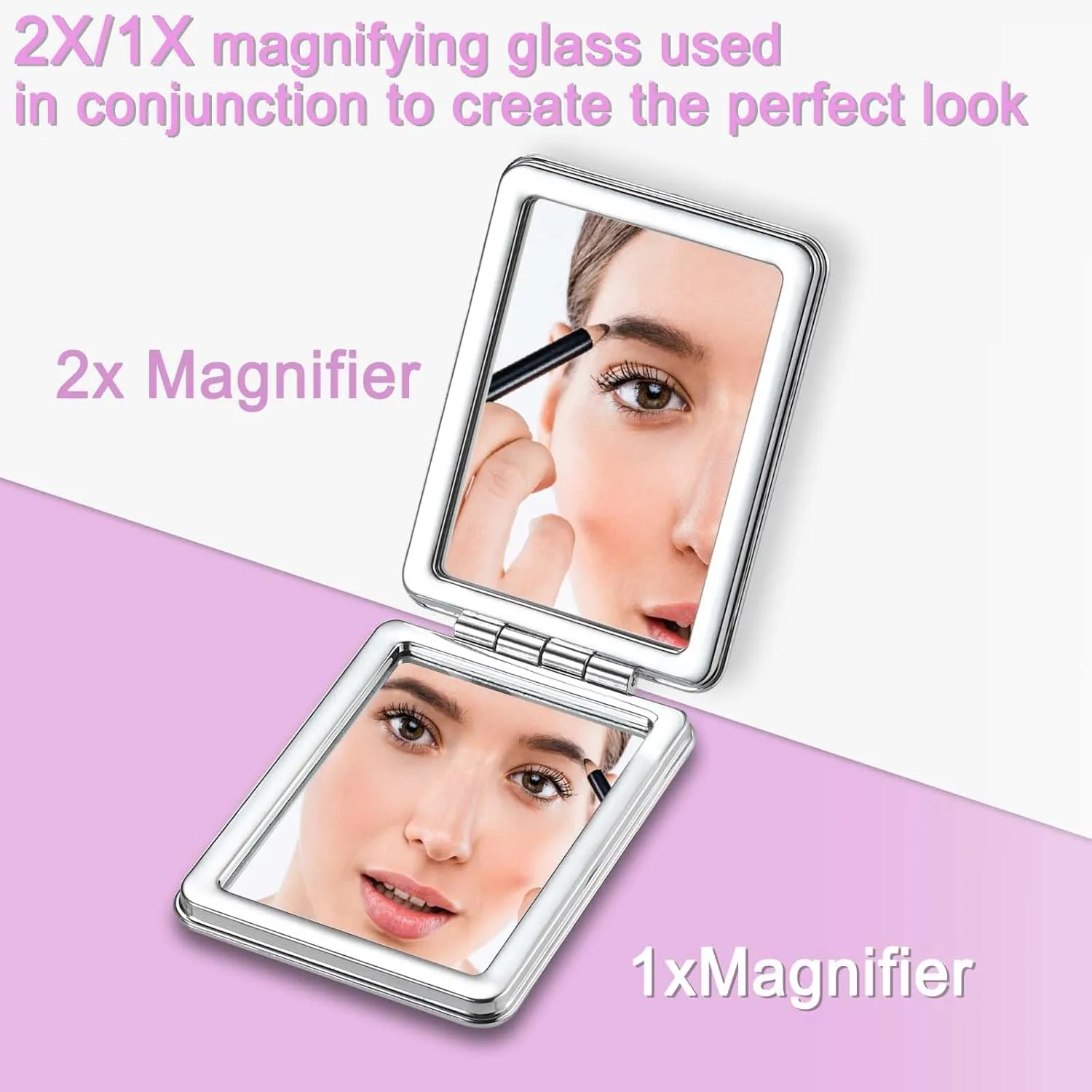 Pocket Mirror, Small Travel Mirror with Magnification, Portable Double-Sided Magnifying Cosmetic Mirror for Daily (Pink Marble)