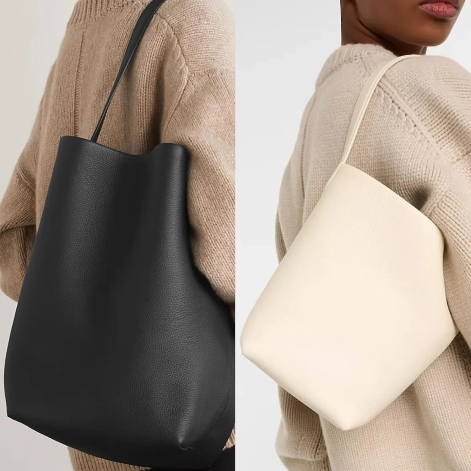 Premium Genuine Leather Bucket Tote Bag for Women - Large Shoulder Tote Handbag