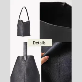 Premium Genuine Leather Bucket Tote Bag for Women - Large Shoulder Tote Handbag