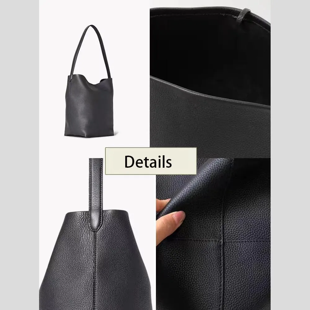 Premium Genuine Leather Bucket Tote Bag for Women - Large Shoulder Tote Handbag