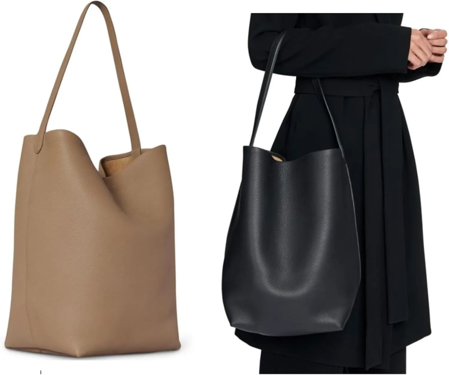 Premium Genuine Leather Bucket Tote Bag for Women - Large Shoulder Tote Handbag