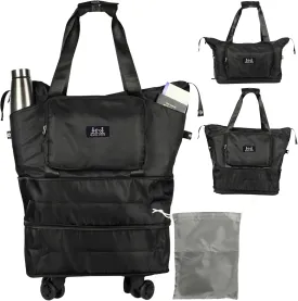 Premium Rolling Duffle Bag with Wheels, Expandable Foldable Duffle Bag with pockets for Water bottle with Wheels carrying pouch & Handle for Travel,Rolling Luggage bag with Front Pouch. (Black, 55L)