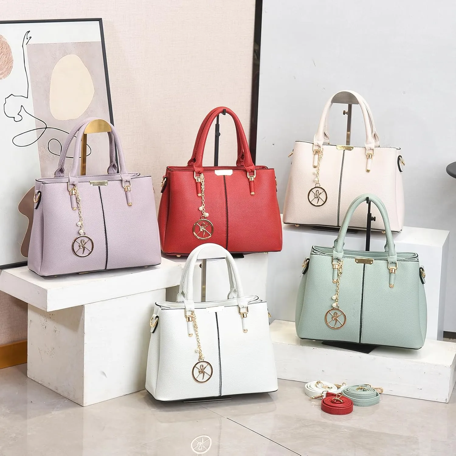 Purse and Handbags for Women, 3 Zip Compartments Tote Bag Designer Shoulder Purse Top Handle Satchel Bags