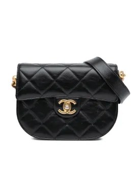Quilted Calfskin Round Moon Messenger Flap Bag
