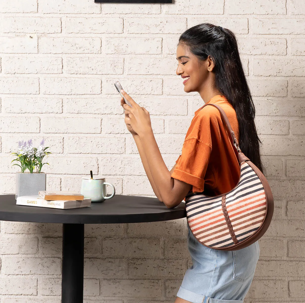 Qutub Stripes Hobo Bag