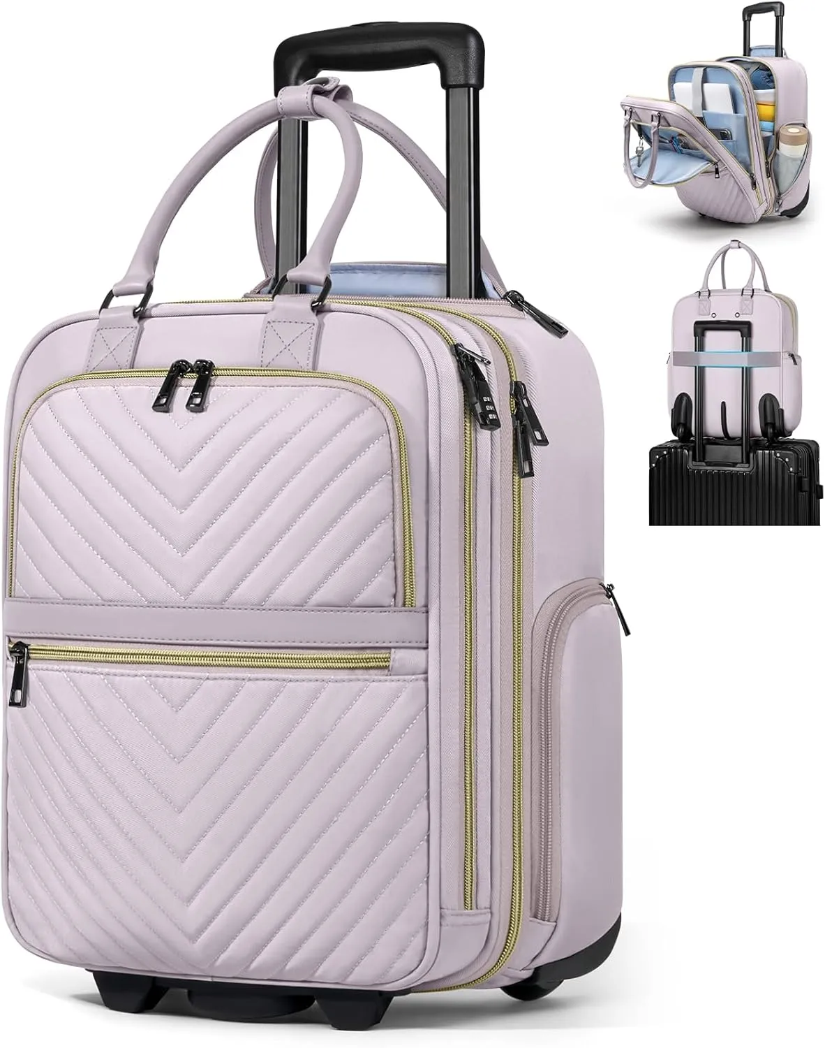RAINSMORE Underseat Carry On Luggage with Wheels, 16-inch Airline Approved Luggage Lightweight Softside Underseater Travel Suitcases Durable Overnight Bag Rolling Carry-on Bag for Women Men, Pink