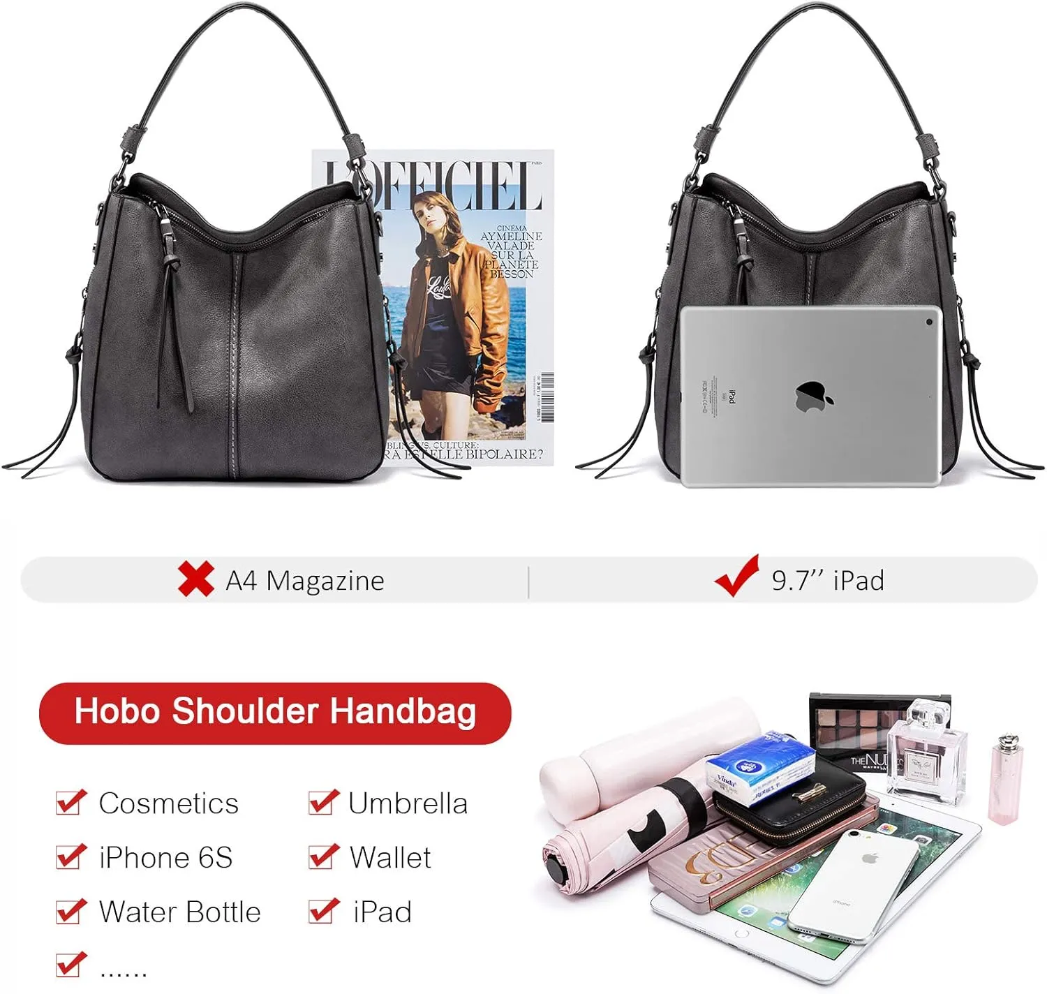 Realer Hobo Crossbody Bags for Women Designer Leather Hobo Handbags Retro Large Size Shoulder Bag Bucket Purse