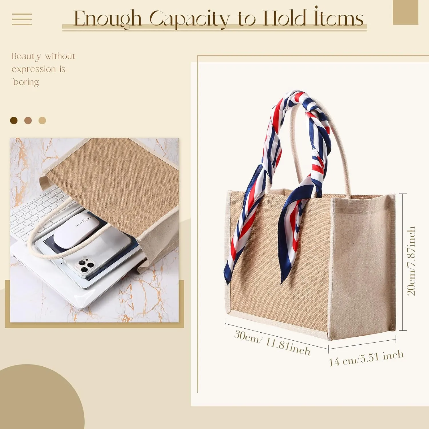 Reginary 16 Pcs Jute Tote Gift Bags Natural Burlap Grocery Shopping Bag Beach Tote with Handle for Bridesmaid Wedding Travel