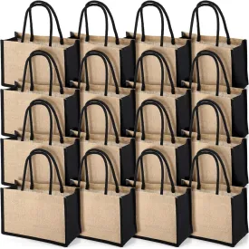 Reginary 16 Pcs Jute Tote Gift Bags Natural Burlap Grocery Shopping Bag Beach Tote with Handle for Bridesmaid Wedding Travel