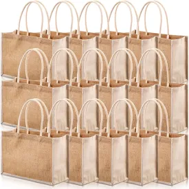 Reginary 16 Pcs Jute Tote Gift Bags Natural Burlap Grocery Shopping Bag Beach Tote with Handle for Bridesmaid Wedding Travel