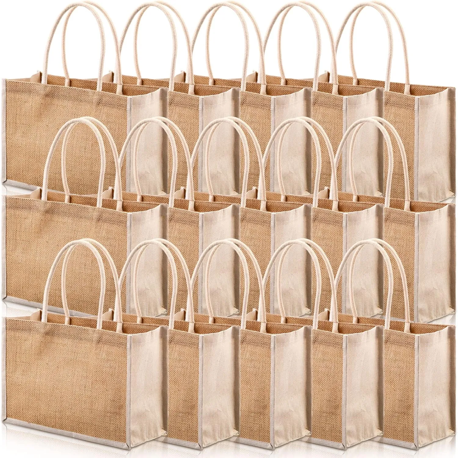 Reginary 16 Pcs Jute Tote Gift Bags Natural Burlap Grocery Shopping Bag Beach Tote with Handle for Bridesmaid Wedding Travel