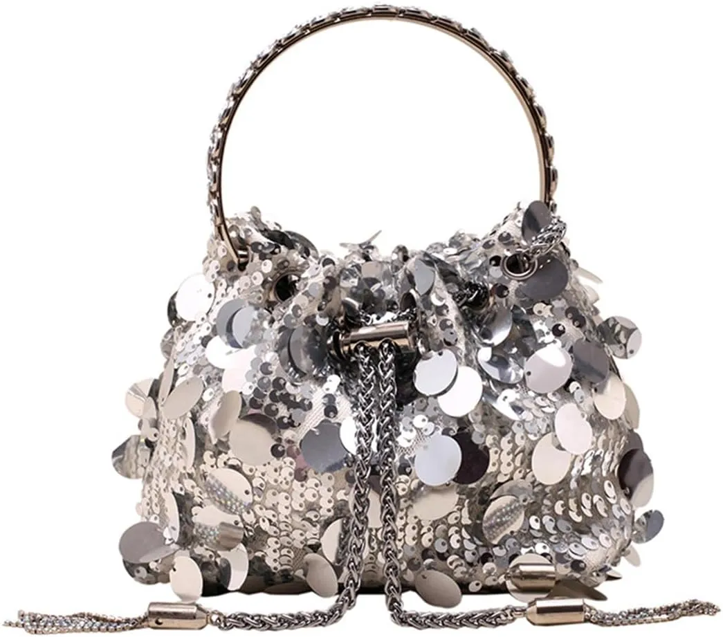 RomanticDesign Women Sparkly Sequin Clutch Purse Glitter Metal Tassel Evening Handbag Crossbody Bag for Party Prom Banquet