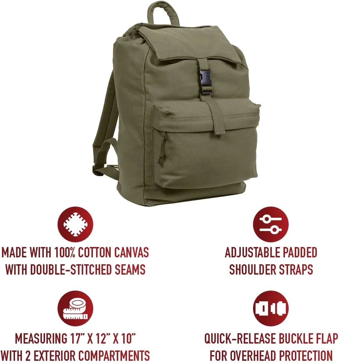 Rothco Canvas Daypack  Heavy-Duty Cotton Canvas Backpack for Hiking, Camping, Traveling, and Daily Use  34L Capacity