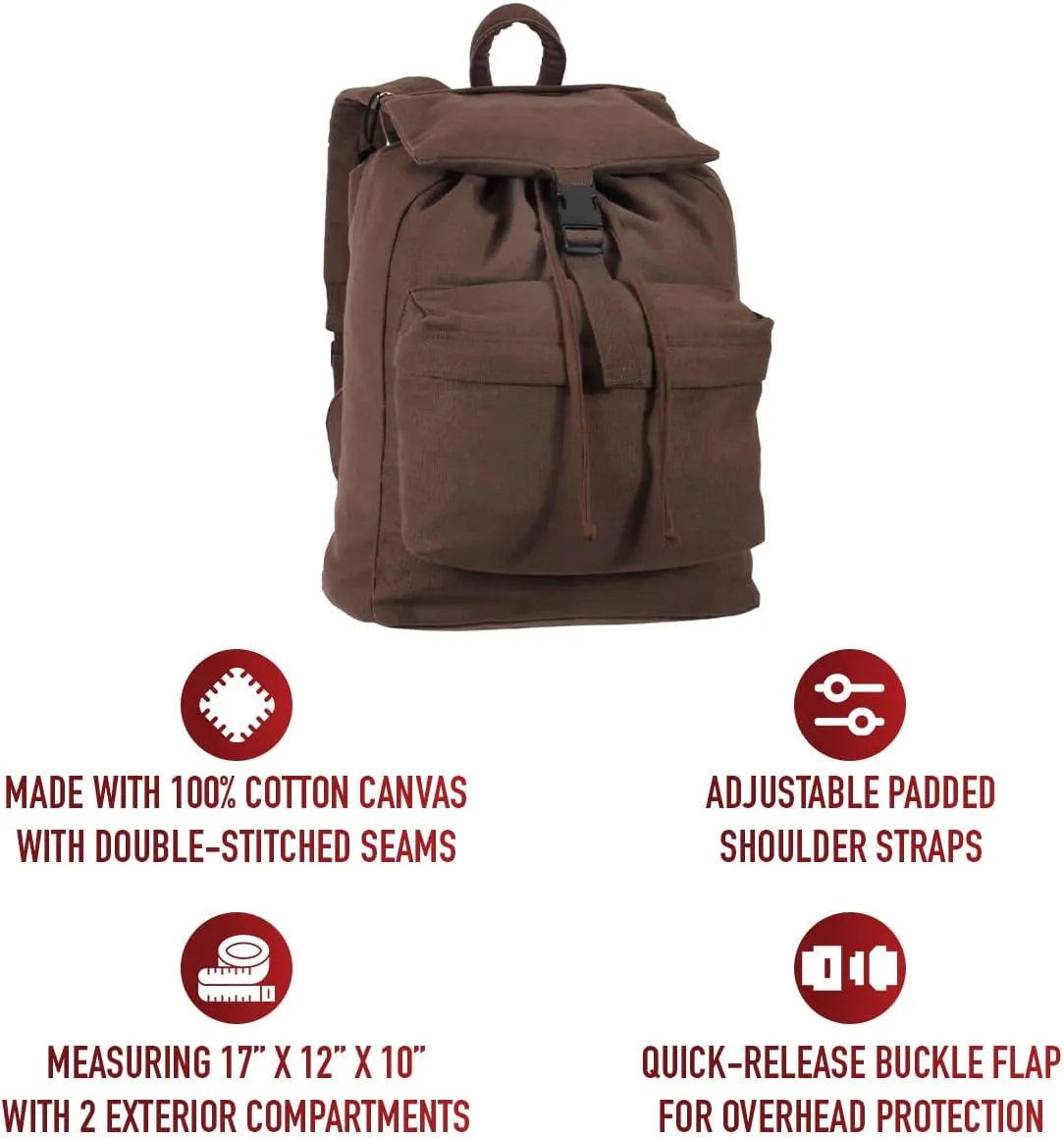 Rothco Canvas Daypack  Heavy-Duty Cotton Canvas Backpack for Hiking, Camping, Traveling, and Daily Use  34L Capacity