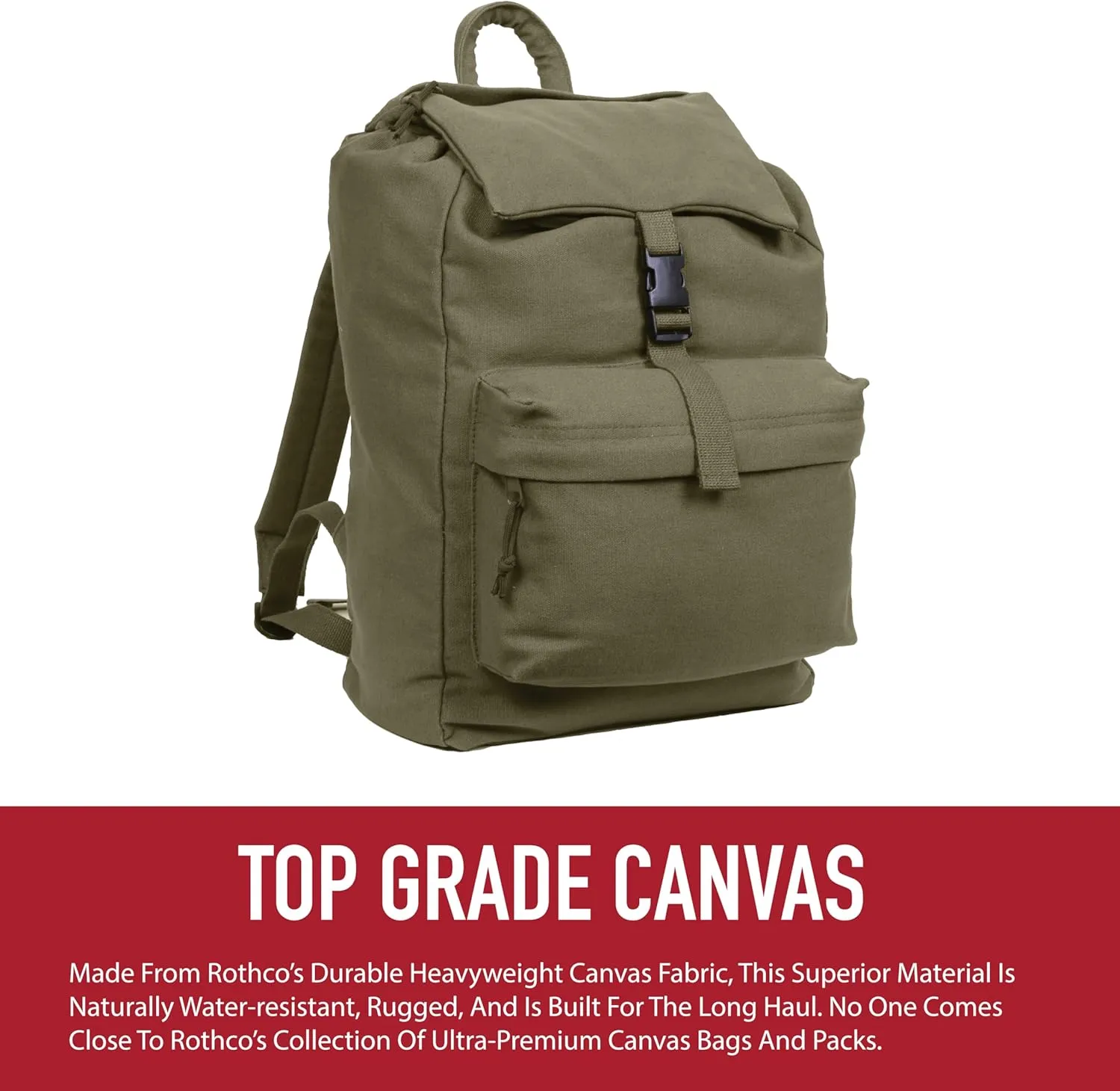 Rothco Canvas Daypack  Heavy-Duty Cotton Canvas Backpack for Hiking, Camping, Traveling, and Daily Use  34L Capacity