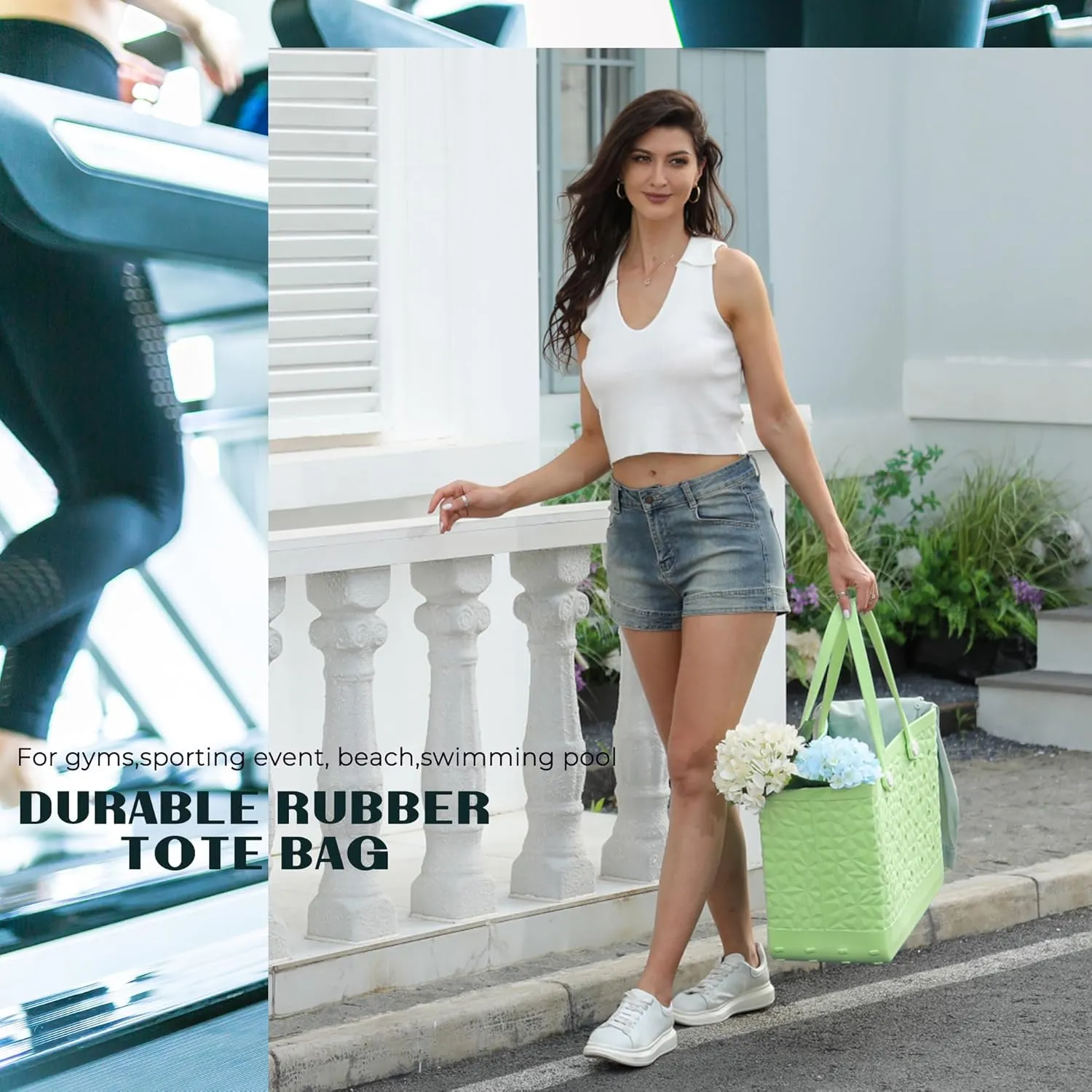 Rubber Beach Bag Waterproof Durable Tote Bag for Beach Sports Pool Modern Rubber Tote