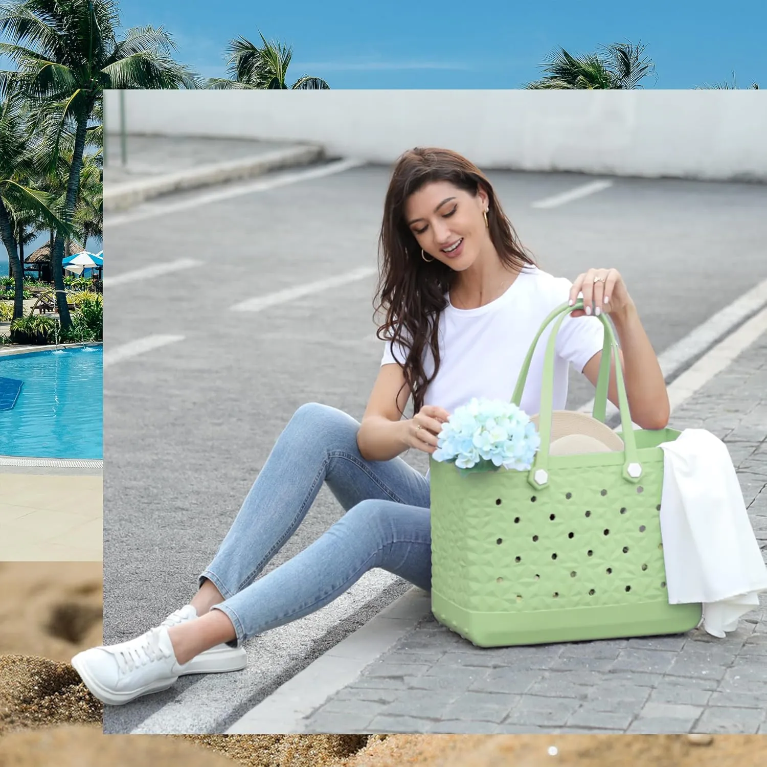 Rubber Beach Bag Waterproof Durable Tote Bag for Beach Sports Pool Modern Rubber Tote