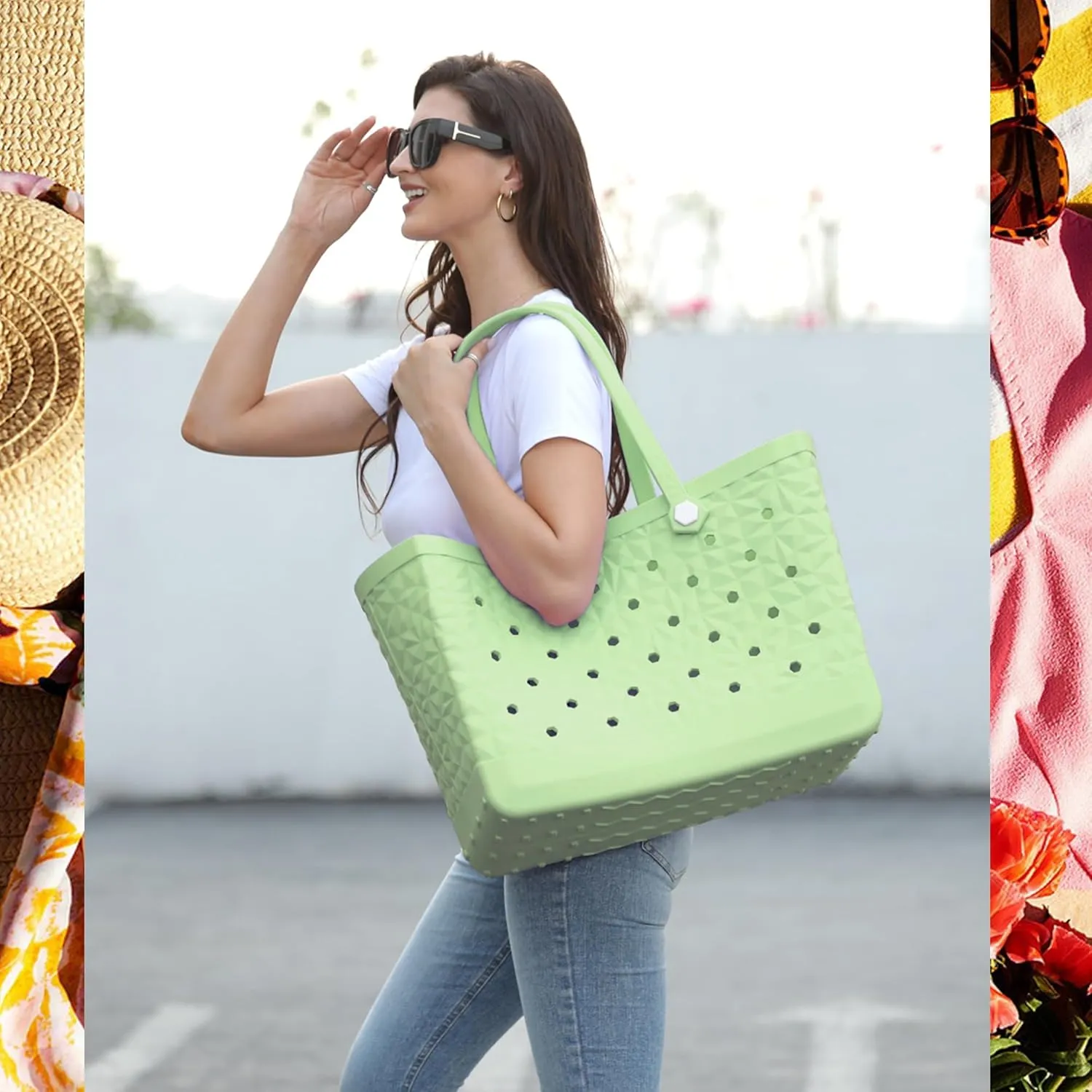 Rubber Beach Bag Waterproof Durable Tote Bag for Beach Sports Pool Modern Rubber Tote