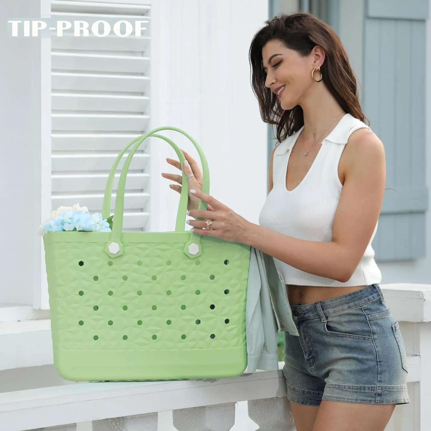 Rubber Beach Bag Waterproof Durable Tote Bag for Beach Sports Pool Modern Rubber Tote