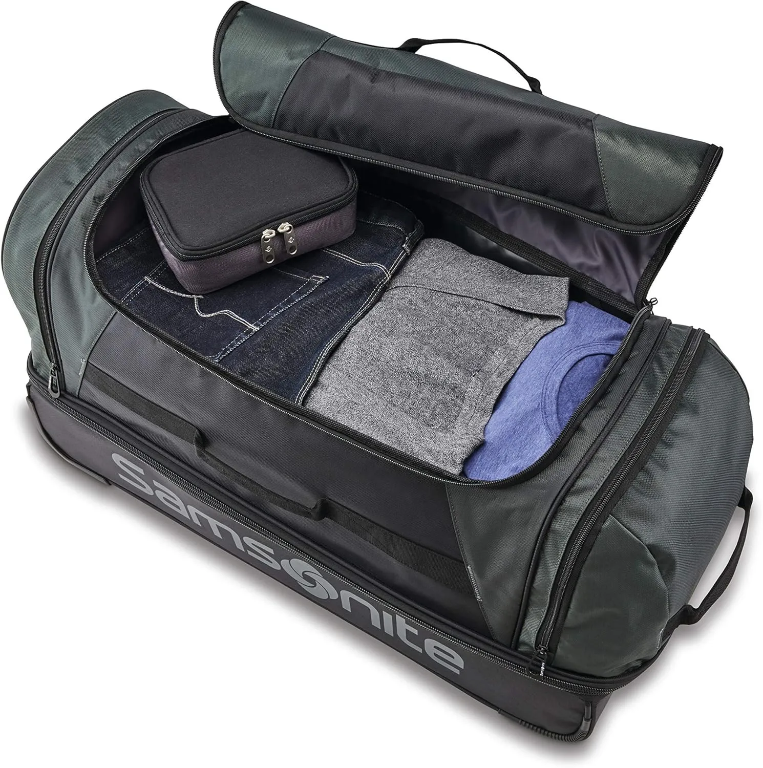 Samsonite Andante 2 Wheeled Duffel Bag  32-Inch Durable Rolling Luggage with Inline Skate Wheels, Push-Button Handle & Spacious Compartments  Travel-Friendly and Lightweight - Moss Green/Black