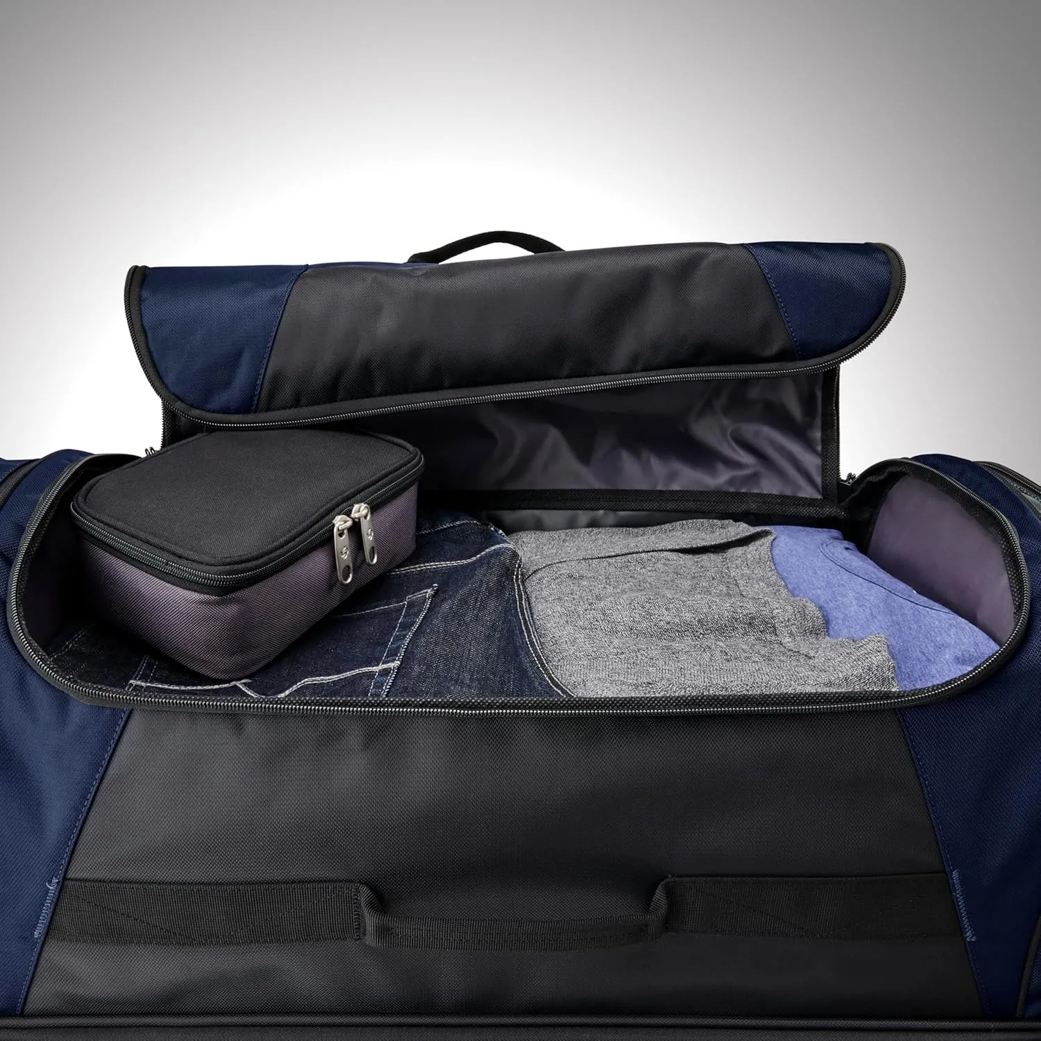 Samsonite Andante 2 Wheeled Duffel Bag  32-Inch Durable Rolling Luggage with Inline Skate Wheels, Push-Button Handle & Spacious Compartments  Travel-Friendly and Lightweight- Navy/Black
