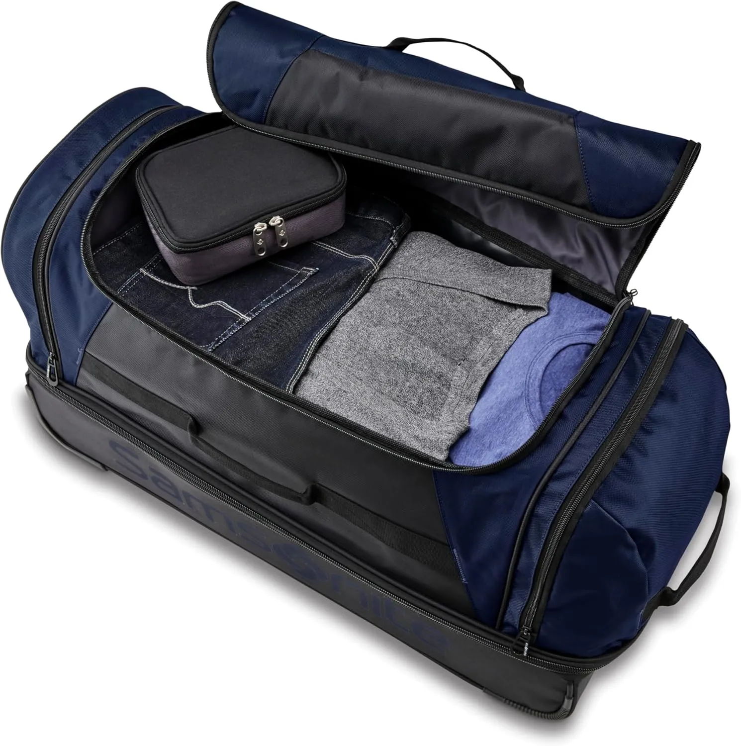 Samsonite Andante 2 Wheeled Duffel Bag  32-Inch Durable Rolling Luggage with Inline Skate Wheels, Push-Button Handle & Spacious Compartments  Travel-Friendly and Lightweight- Navy/Black