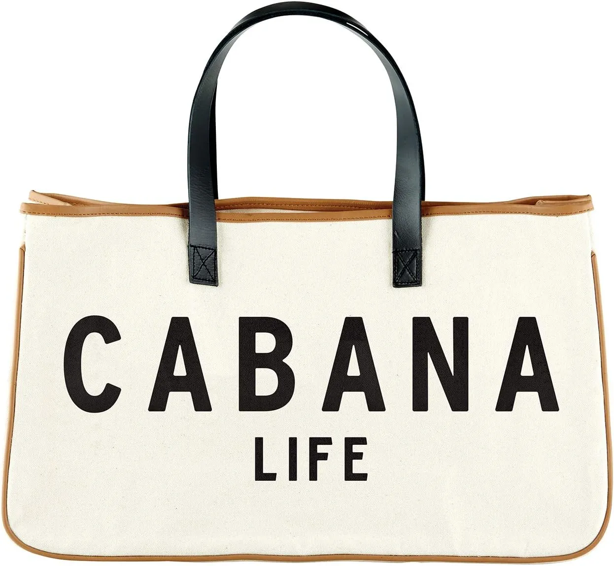 Santa Barbara Design Studio Tote Bag Hold Everything Collection Black and White 100% Cotton Canvas with Leather Handles