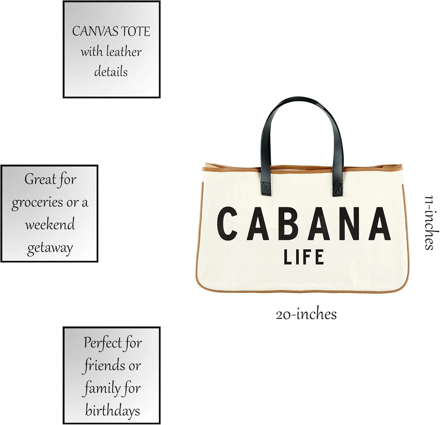 Santa Barbara Design Studio Tote Bag Hold Everything Collection Black and White 100% Cotton Canvas with Leather Handles