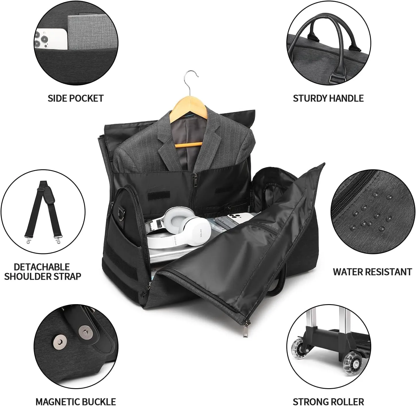 seyfocnia Rolling Garment Bag,Rolling Duffle Bag with Wheels Rolling Garment Bags for Travel with Shoe Pouch Carry On Bag Weekender Bags Garment Duffel Bag for Men or Women-Grey