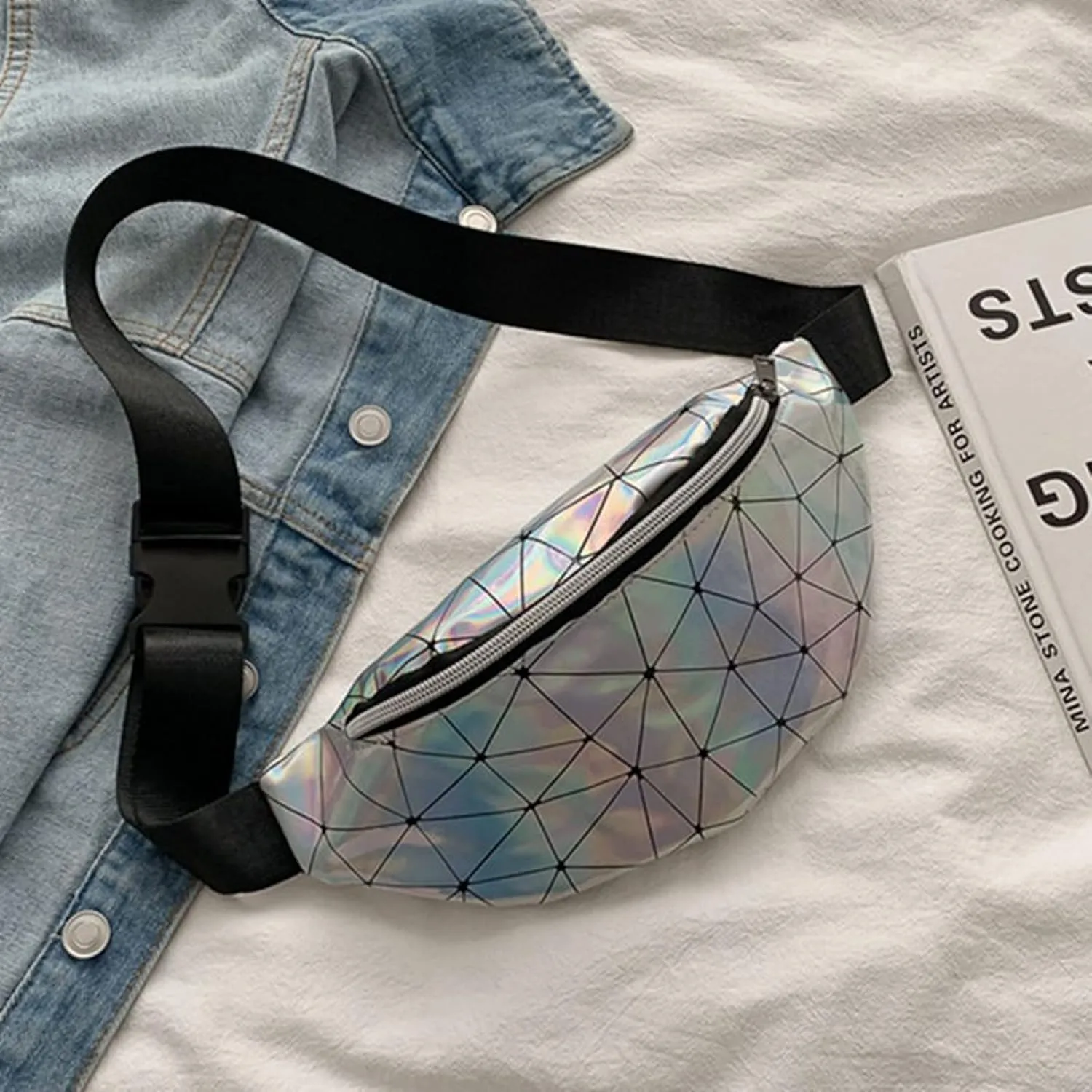 Shoulder bag 1PC Holographic Pack Waist Bag PU Beach Travel Banana Hip Bum Zip Women Purse Belt Bags Girl Chest Bags(Black) (Orange)