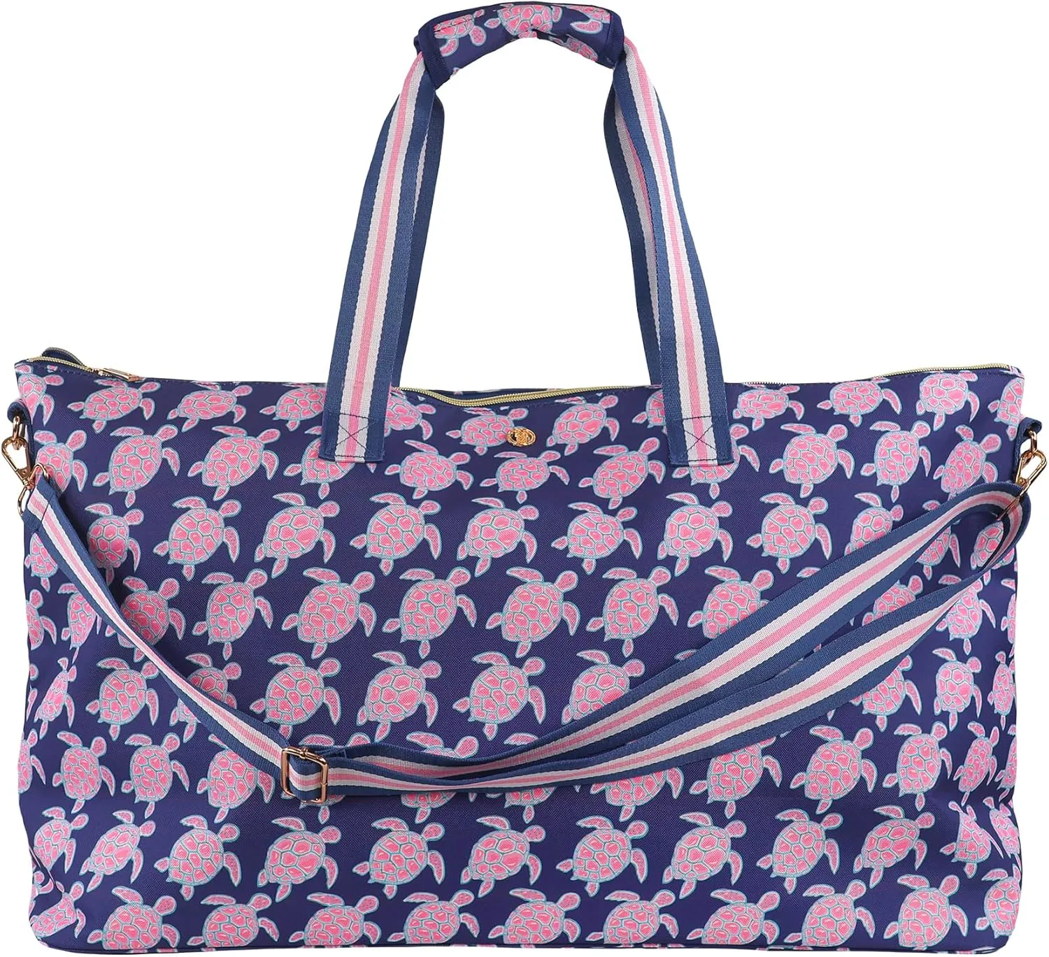 Simply Southern Navy Turtle Duffle Bag With Top Zipper And Striped Handles, Large