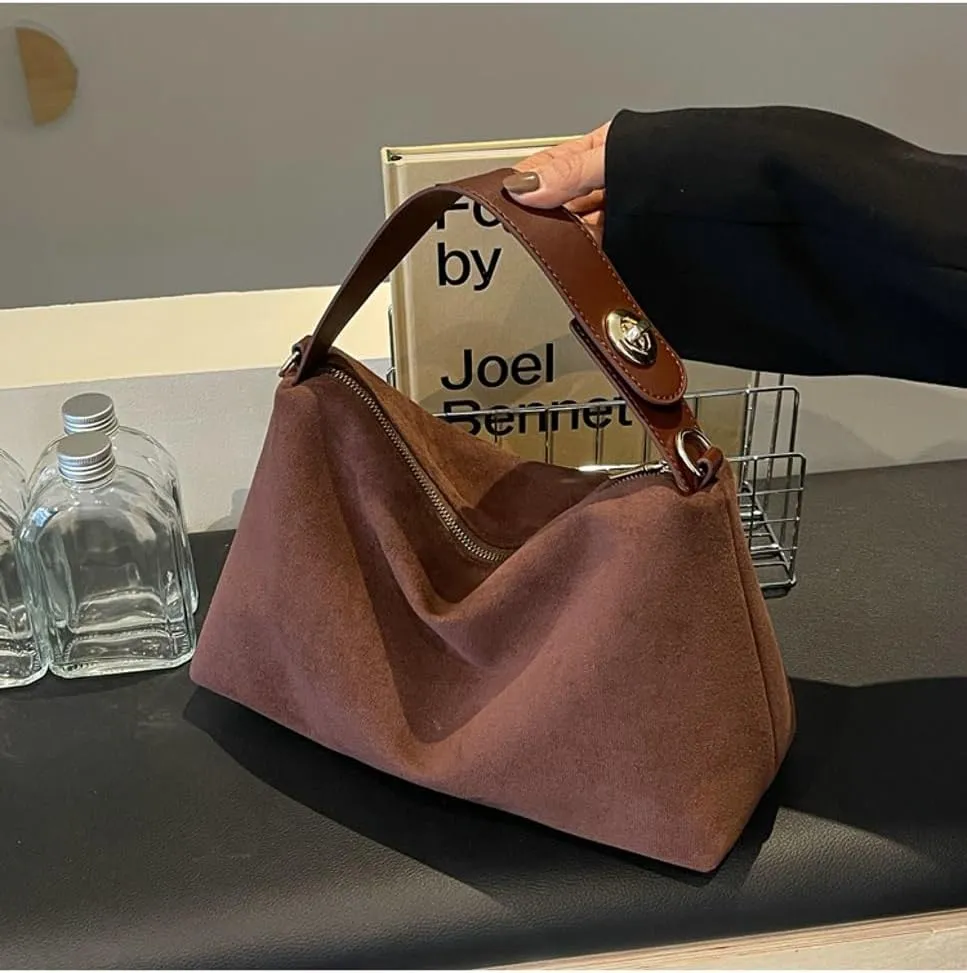 Slouchy Suede Cloud Hobo Bags Women Crescent Satchels Shoulder Bag Crossbody Phone Purse Trendy Top-handle Tote Handbag