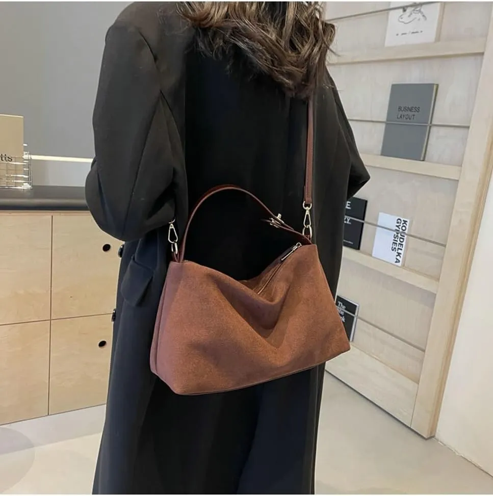 Slouchy Suede Cloud Hobo Bags Women Crescent Satchels Shoulder Bag Crossbody Phone Purse Trendy Top-handle Tote Handbag