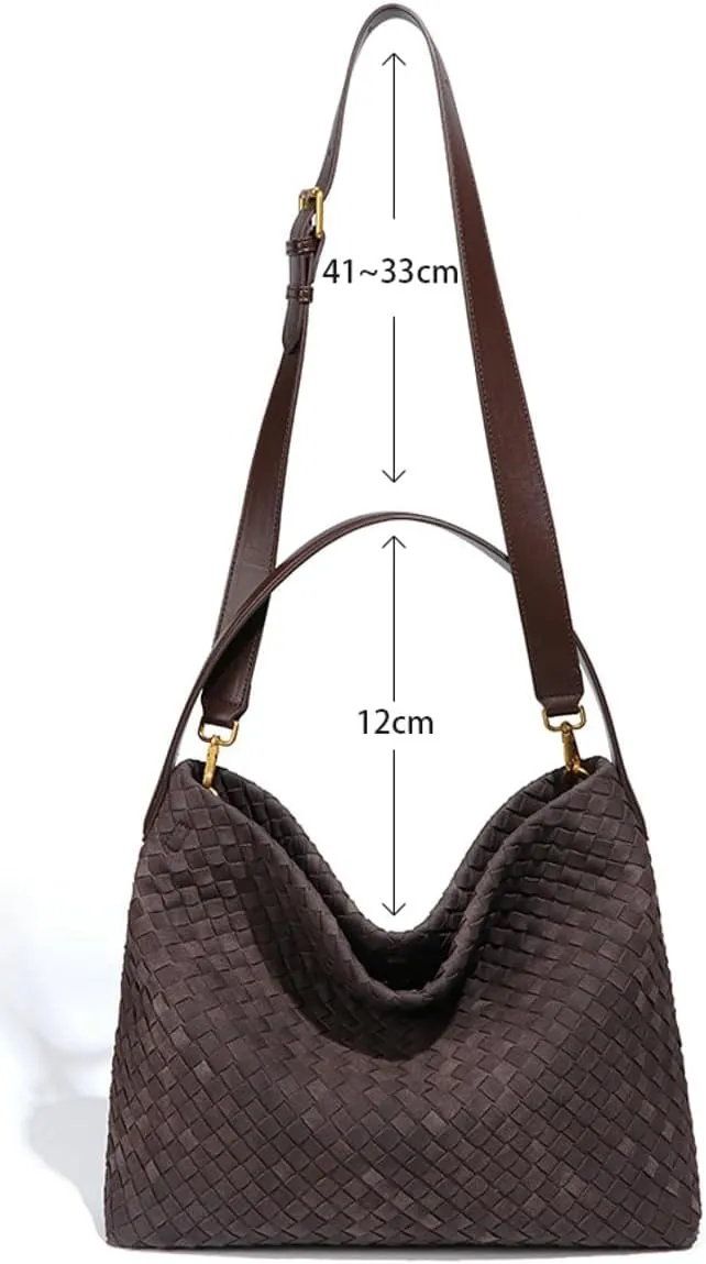 Slouchy Suede Woven Hobo Bags Women Trendy Suede Purse Crossbody Crescent Shoulder Satchel Bag Top Handle Tote Handbag
