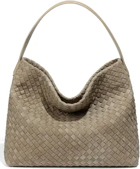 Slouchy Suede Woven Hobo Bags Women Trendy Suede Purse Crossbody Crescent Shoulder Satchel Bag Top Handle Tote Handbag