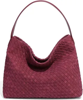 Slouchy Suede Woven Hobo Bags Women Trendy Suede Purse Crossbody Crescent Shoulder Satchel Bag Top Handle Tote Handbag