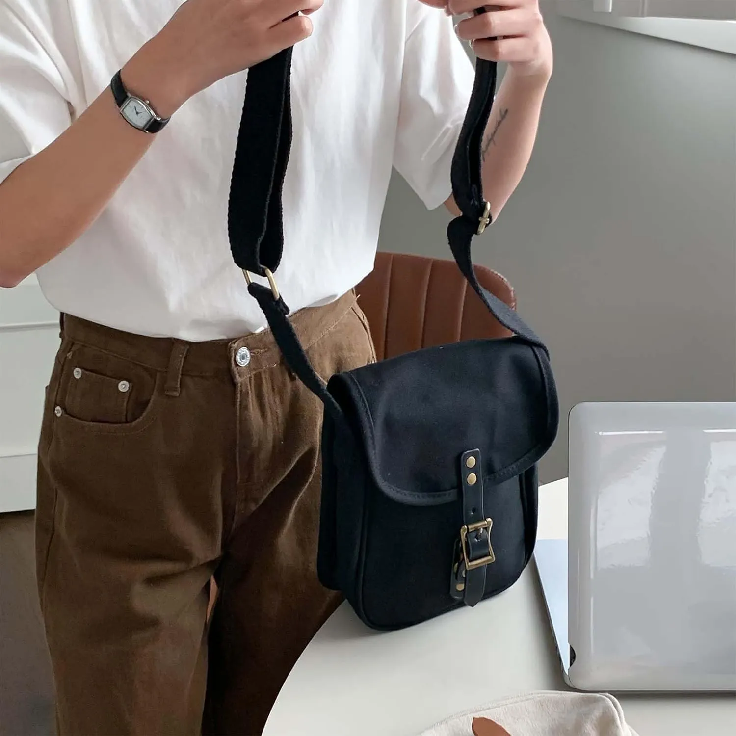 Small Crossbody Bags for Men Women,Canvas Messenger Purse,Trendy Design Satchel Bag