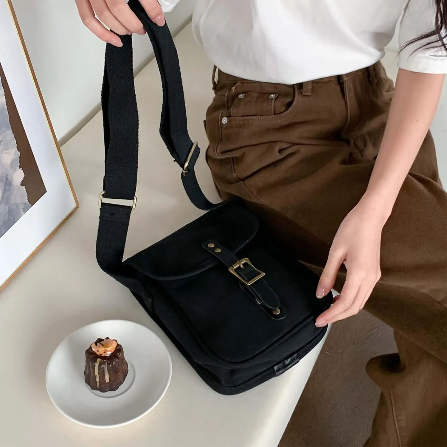 Small Crossbody Bags for Men Women,Canvas Messenger Purse,Trendy Design Satchel Bag