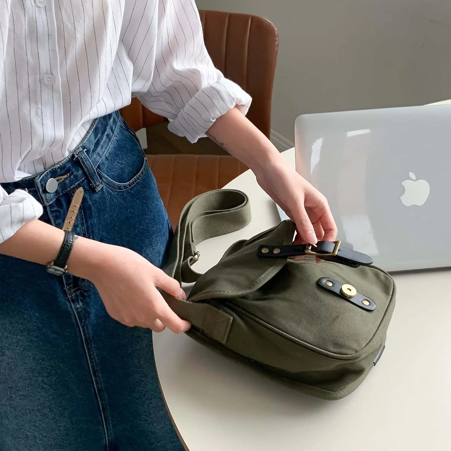 Small Crossbody Bags for Men Women,Canvas Messenger Purse,Trendy Design Satchel Bag
