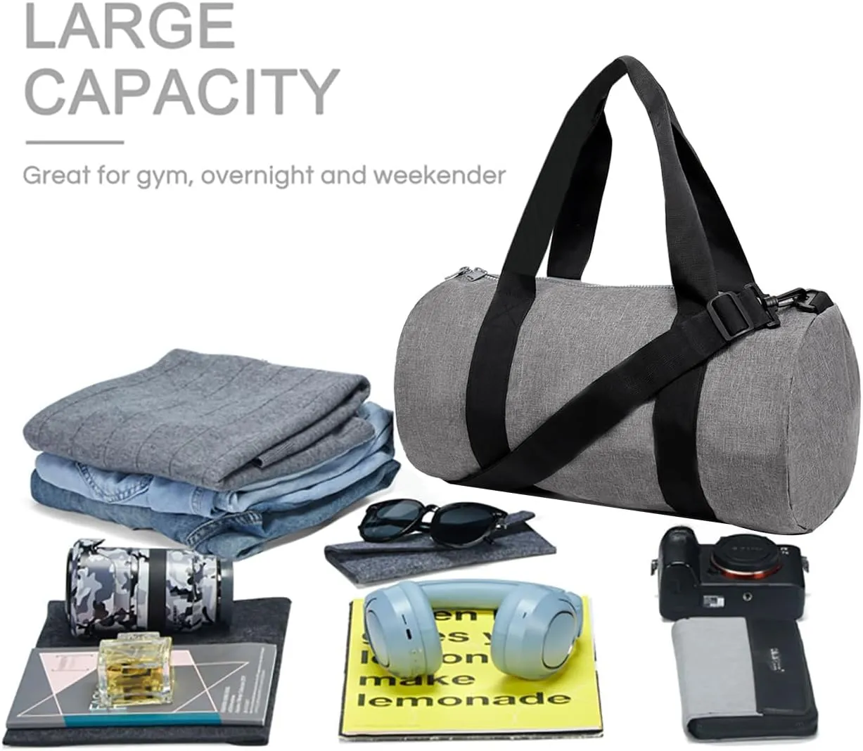Small Gym Bag Duffel Bag for Women Men Fitness Sports Bag Workout Adjustable Detachable Shoulder Strap Lightweight Carry on Travel Duffle Bag