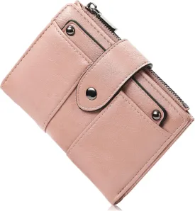 Small Womens Wallet Compact Leather RFID Blocking Zipper Coin Pocket Card Holder Bifold Ladies Purse with ID Window