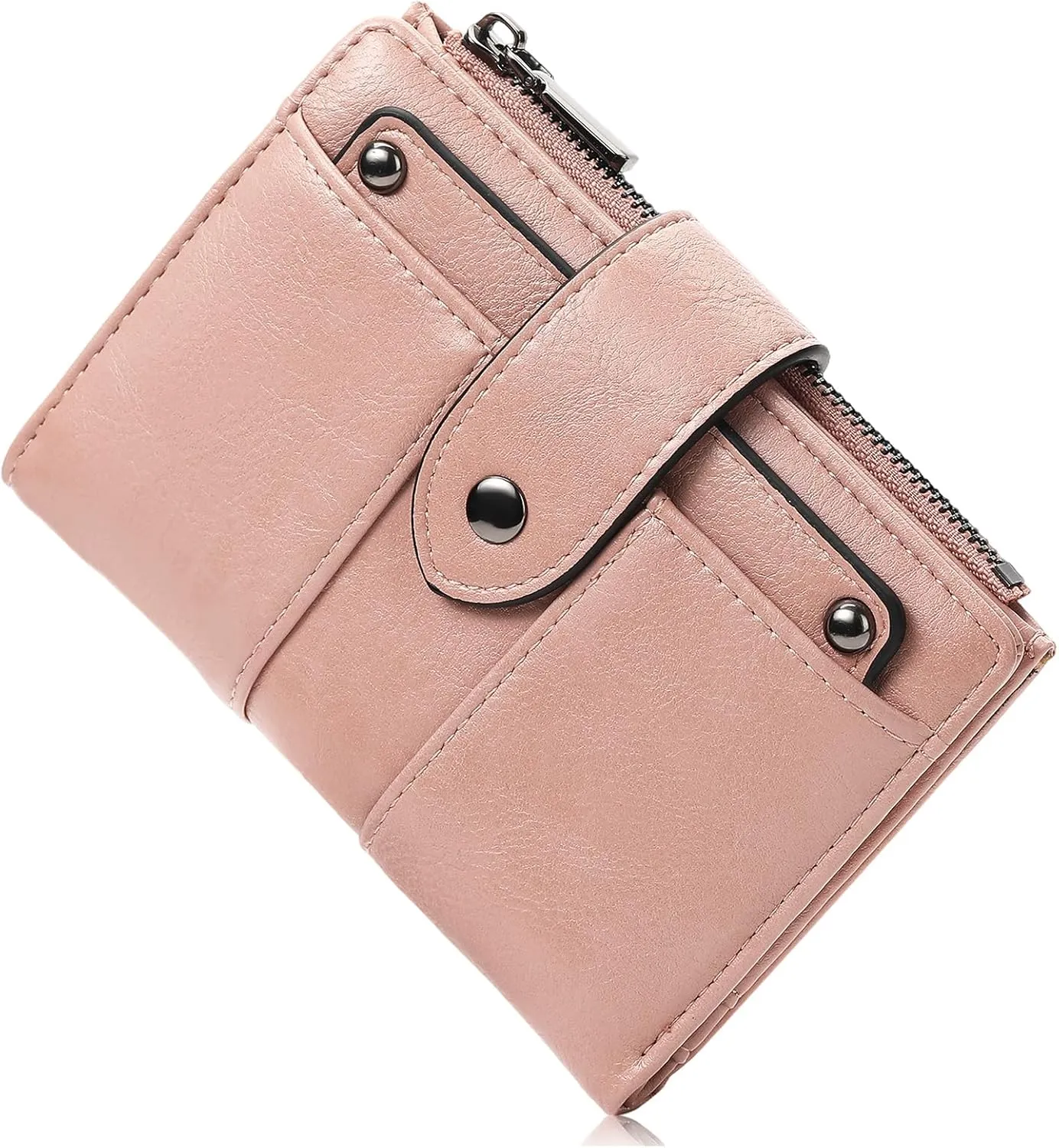 Small Womens Wallet Compact Leather RFID Blocking Zipper Coin Pocket Card Holder Bifold Ladies Purse with ID Window