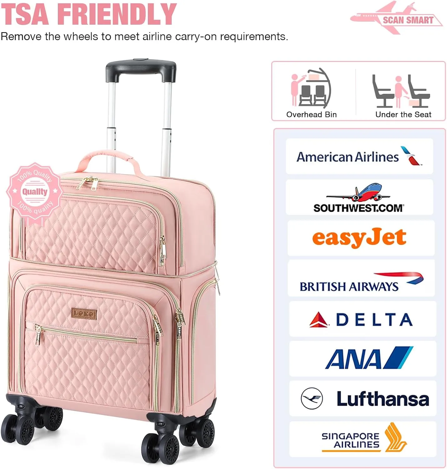 Softside Expandable Luggage with 4 Spinner Wheels 20" Pink